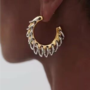 Anthropologie Loop Hoop Mixed Metal 2 Two Tone Gold Silver Kinks & Thrills JA08